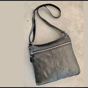 MARGOT Black & Grey Leather Crossbody/Saddle Bag